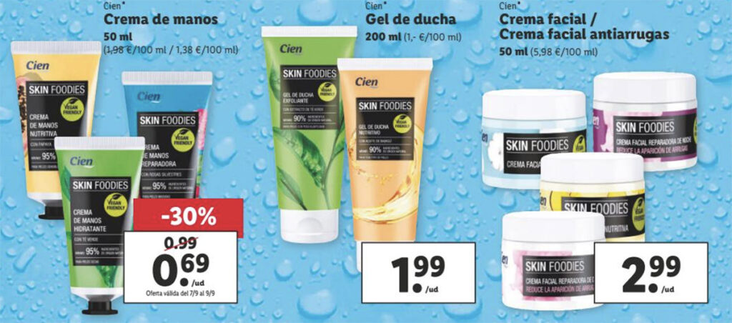 Catálogo de alimentación Lidl del 3 al 9 septiembre ofertas skin foodies veganas lidl
