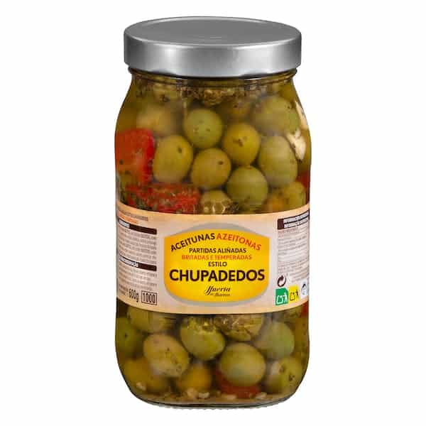 Aceitunas chupadedos Huerta de Barros partidas aliñadas con hueso