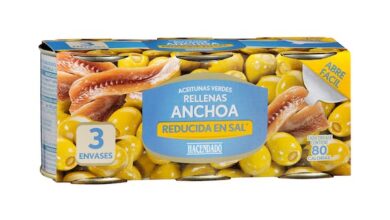 Aceitunas manzanilla rellenas de anchoa Hacendado reducidas en sal